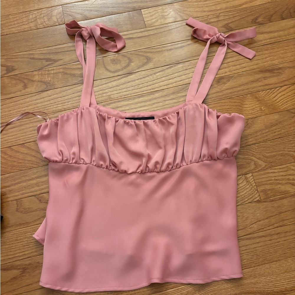Zara Pink Ruched Tie Front Camisole